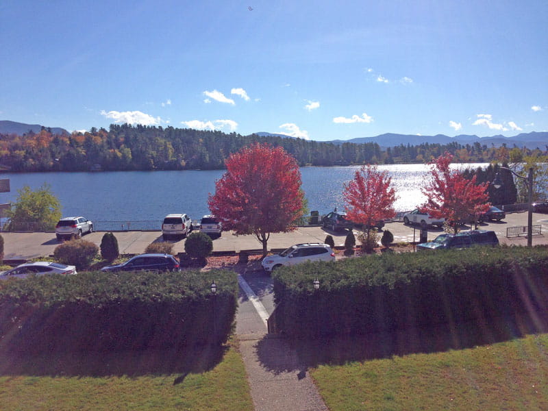 View of Mirror Lake with fall foliage.